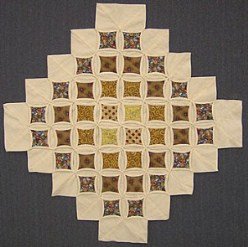 Custom Amish Quilts - Cathedral Window Gold Brown Small Quilt Wall Hanging
