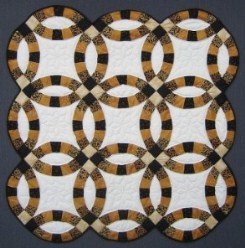 Custom Amish Quilts - Gold Black Double Wedding Ring Small Quilt Wall Hanging