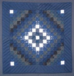 Custom Amish Quilts - Blue Trip Around World Small Quilt Wall Hanging