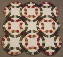 Custom Amish Quilts - Double Wedding Ring Green Burgundy Small Quilt Wall Hanging