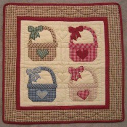 Custom Amish Quilts - Basket Love Applique Certified Small Quilt Wall Hanging