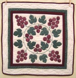 Custom Amish Quilts - Grape Wreath Applique Certified Small Quilt Wall Hanging