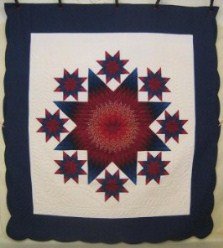 Custom Amish Quilts - Star Stars Patchwork Burgundy Navy