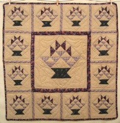 Custom Amish Quilts - Baskets Berries Patchwork Small Quilt Wall Hanging Certified