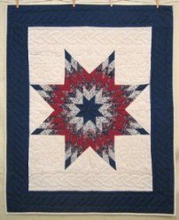 Custom Amish Quilts - Blue Red Lonestar Certified Small Quilt Wall Hanging