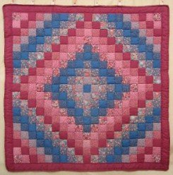 Custom Amish Quilts - Puffy Red Pink Blue Trip Around World Certified Small Quilt Wall Hanging