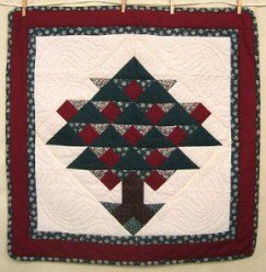 Custom Amish Quilts - Christmas Tree Red Green Certified Small Quilt Wall Hanging