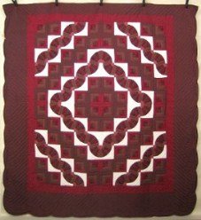 Custom Amish Quilts - Fan Log Cabin Surrounding Courtyard Patchwork Burgundy