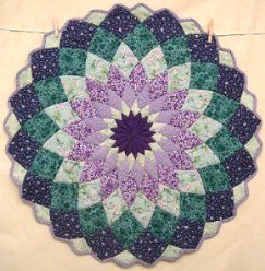 Custom Amish Quilts - Giant Dahlia Purple Green Certified Small Quilt Wall Hanging