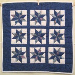 Custom Amish Quilts - Blue White Star Small Quilt Wall Hanging