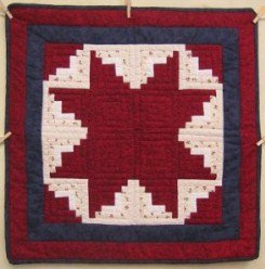 Custom Amish Quilts - Log Cabin Red Blue Star Small Quilt Wall Hanging