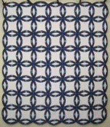 Custom Amish Quilts - Double Wedding Ring Patchwork Blue Navy