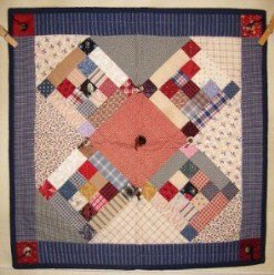 Custom Amish Quilts - Country Nine Patch Button Small Quilt Wall Hanging