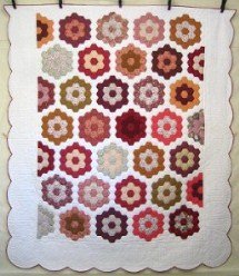 Custom Amish Quilts - Grandmothers Flower Garden Patchwork Burgundy Gold