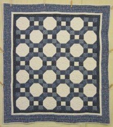 Custom Amish Quilts - Snowball Patchwork Blue Certified Annie Small Quilt Wall Hanging