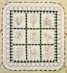 Custom Amish Quilts - Embroidered Flowers Small Quilt Wall Hanging