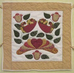 Custom Amish Quilts - Country Bride Bird Applique Gold Burgundy Small Quilt Wall Hanging