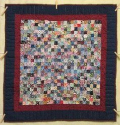Custom Amish Quilts - Postage Stamp Patchwork Navy Burgundy Small Quilt Wall Hanging