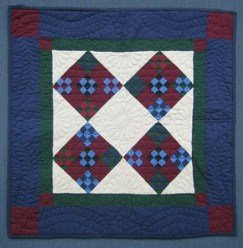 Custom Amish Quilts - Amish Improved Nine Patch Diamond Patchwork Small Quilt Wall Hanging Navy Burgundy Green
