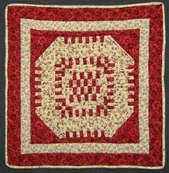 Custom Amish Quilts - Brick Steps Patchwork Small Quilt Wall Hanging Red Tan
