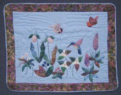 Custom Amish Quilts - Hummingbird Flower Garden Applique Small Quilt Wall Hanging