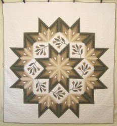 Custom Amish Quilts - Shining Flower Fan Star Green Tan