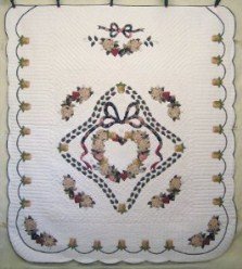 Custom Amish Quilts - Victorian Rose Bouquet Wreath Applique Tan Burgundy
