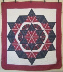 Custom Amish Quilts - Broken Radiating Fan Star Burgundy Navy