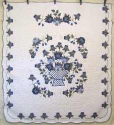 Custom Amish Quilts - Basket Roses Flowers Applique Blue Green