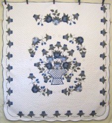 Custom Amish Quilts - Basket Roses Flowers Applique Blue Green