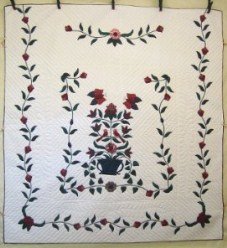 Custom Amish Quilts - Butterfly Birds Bouquet Applique Green Red
