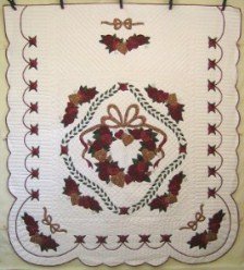 Custom Amish Quilts - Rose Flower Wreath Applique Red Gold