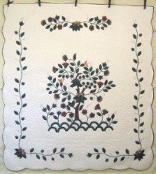 Custom Amish Quilts - Tree Flowers Life Applique Green Border
