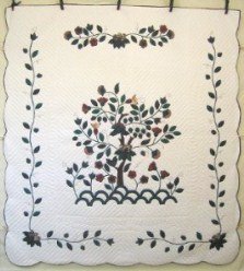 Custom Amish Quilts - Tree Flowers Life Applique Green Border
