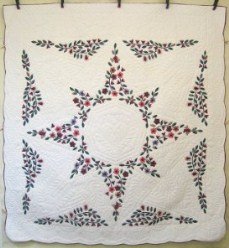 Custom Amish Quilts - Flower Star Applique Green Red