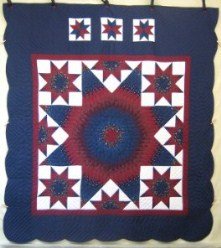 Custom Amish Quilts - Stars Around Lone Star Blue Burgundy