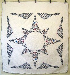 Custom Amish Quilts - Flower Star Applique Blue Red