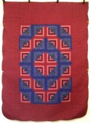 Custom Amish Quilts - Log Cabin Twin Red Blue Patchwork
