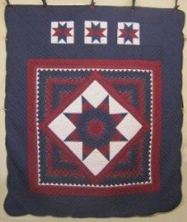 Custom Amish Quilts - Central Star Patchwork Blue Red