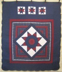 Custom Amish Quilts - Central Star Patchwork Navy Red