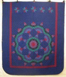 Custom Amish Quilts - Central Broken Star Amish Dutch Colors Patchwork Blue Red