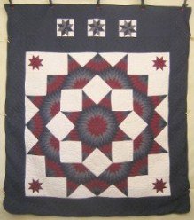 Custom Amish Quilts - Broken Star Patchwork Navy Burgundy