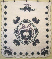 Custom Amish Quilts - Wreath Roses Bouquet Applique Navy Green