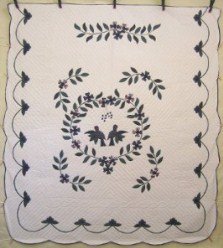 Custom Amish Quilts - Love Birds Applique Green Blue