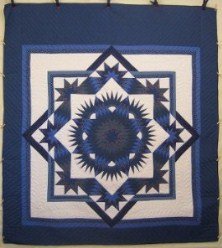 Custom Amish Quilts - Broken Twinkling Mariners Star Blue