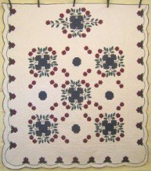 Custom Amish Quilts - Whig Rose Bouquet Applique Red Blue
