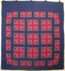 Custom Amish Quilts - Log Cabin Courtyard Patchwork Red Navy