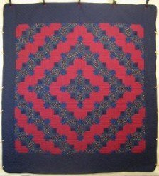 Custom Amish Quilts - Log Cabin Stars Red Navy