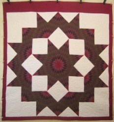 Custom Amish Quilts - Broken Lone Star Olive Brown Burgundy Patchwork