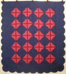 Custom Amish Quilts - Log Cabin Patchwork Red Blue
